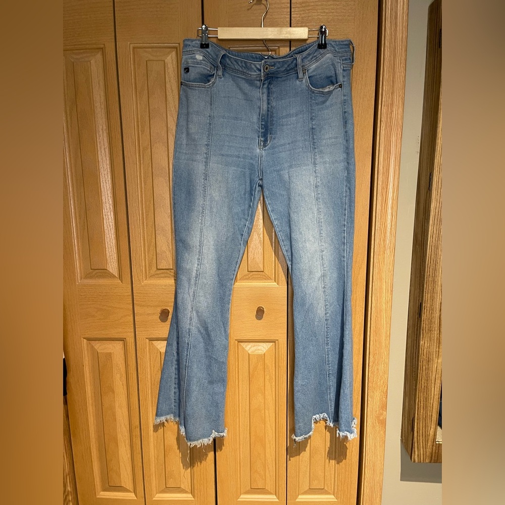 KanCan Blue Flare Wide Leg Jeans with Frayed Hem